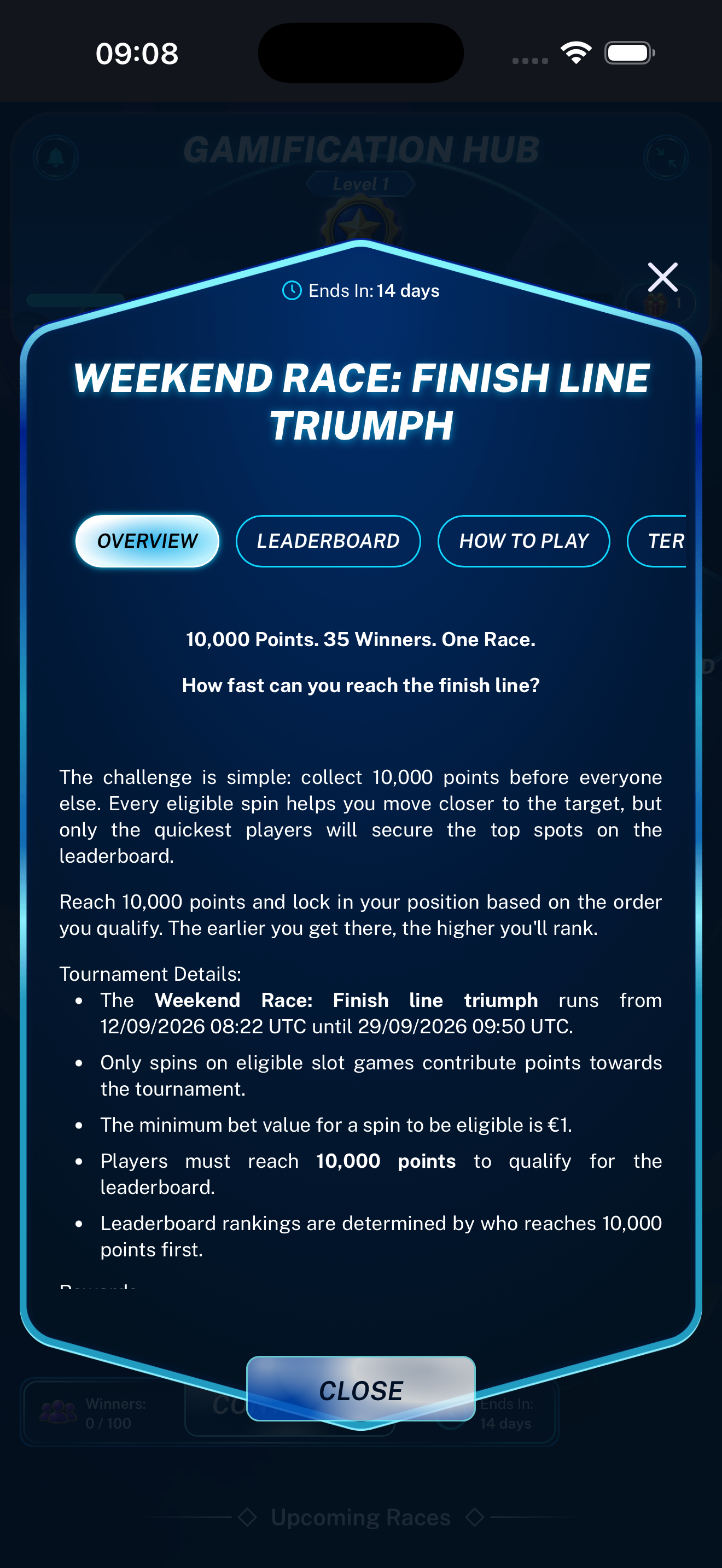 Race Overview tab displayed on a mobile phone